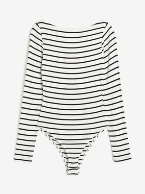 H&M Cream and Black Striped Long Sleeve Bodysuit